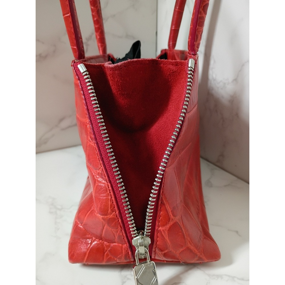 FURLA Vintage Red Crocodile-Embossed Leather Handbag - EUC - Picture 7 of 8